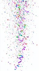 Falling colorful festive confetti on white background. Celebratory and decorative