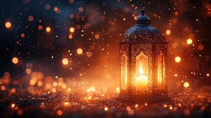 Illuminated lantern, festive night, bokeh background, Ramadan celebration, holiday greeting