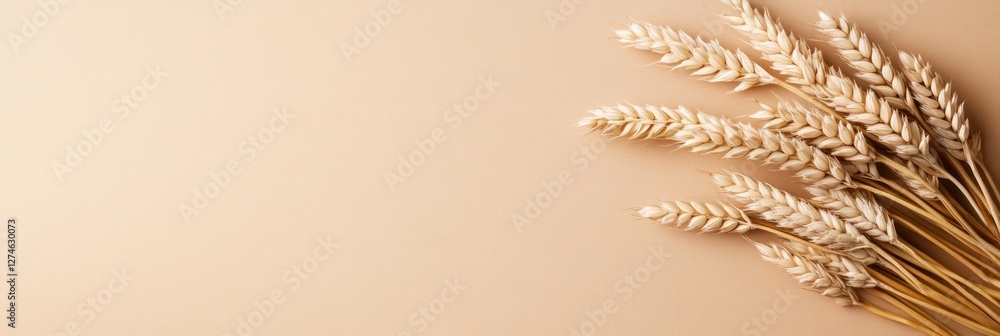 Poster a simple and elegant stalk of barley rests on a smooth neutral-colored surface offering ample space 