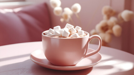 Delicious Hot Cappuccino in White Cup with Saucer for Breakfast Beverage