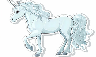 Obraz premium Cute light blue unicorn sticker, fantasy, illustration