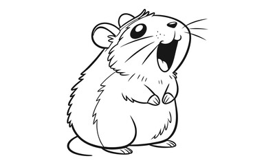 Cartoon hamster happy expression vector iilustration, hand drawn illustration, sketch art vector, minimalist design, isolated on a white background