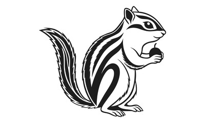 Chipmunk silhouette vector iilustration, monochrome design, hand drawn illustration, detailed art, minimalist design, isolated on a white background