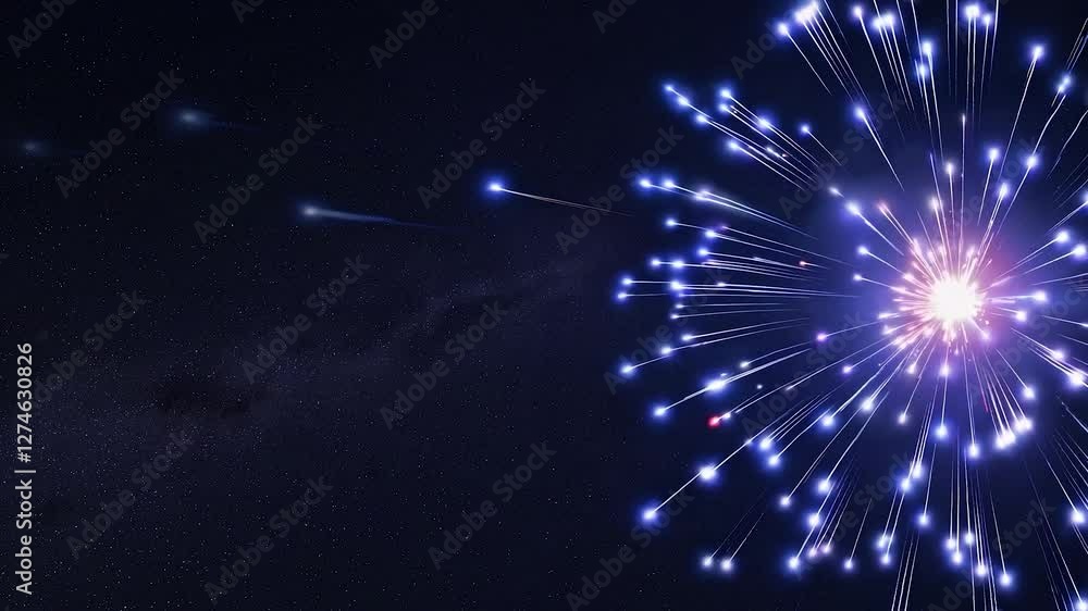 Poster colorful fireworks exploding in the night sky with visible stars creating a beautiful and festive at