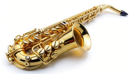 Fototapeta premium Gold Alto Saxophone on White Background