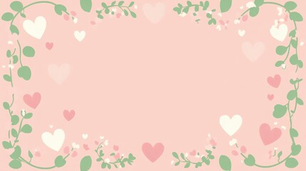 Pink hearts, floral frame, blank space, digital graphic, Valentine's Day background, template design