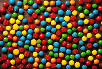 Fototapeta premium vibrant candy flat lay arranged textured background stunning visual impact eye catching presentation, sweets, dessert, treat, confectionery, colorful