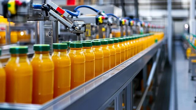 Automated Juice Bottling Line in a Modern Factory