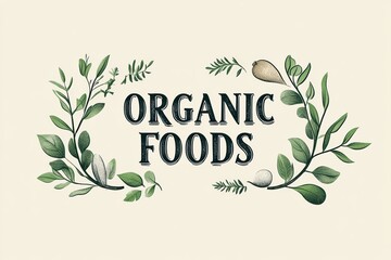 Elegant organic food label logo design featuring greenery and earthy tones