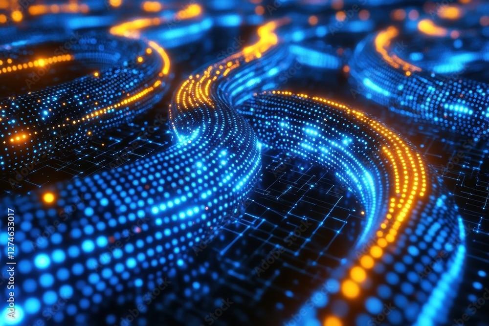 Poster Pulsating dots representing the complexities of blockchain technology in a digital landscape