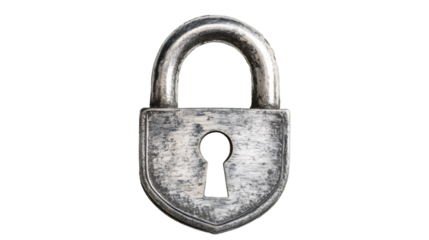 Metal padlock securing keyhole, symbolizing protection and confidentiality against transparent backdrop
