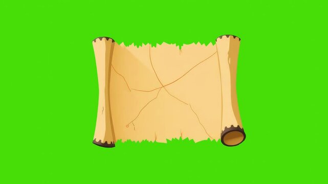 4k icon of old treasure map isolated on green screen