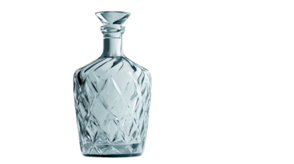 Crystal liquor decanter featuring geometric diamond-cut design, displaying refined glassware craftsmanship with transparent background highlight