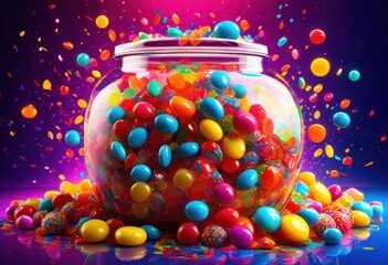 vibrant burst colorful candy jar explosive display dynamic background eye catching visual appeal, rainbow, lgbtq, lgbt, pride, love, equality, jars