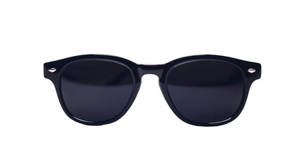 Classic black sunglasses with dark lenses isolated on a transparent background, perfect for summer projects