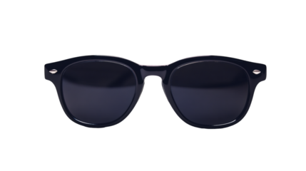 Classic black sunglasses with dark lenses isolated on a transparent background, perfect for summer projects