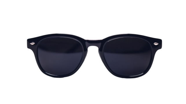 Classic black sunglasses with dark lenses isolated on a transparent background, perfect for summer projects
