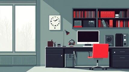 Modern Workspace Interior with Computer Desk