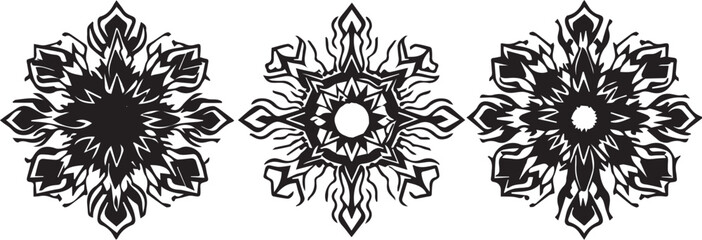 Set of futuristic mandala ornaments. Hand drawn vector illustration