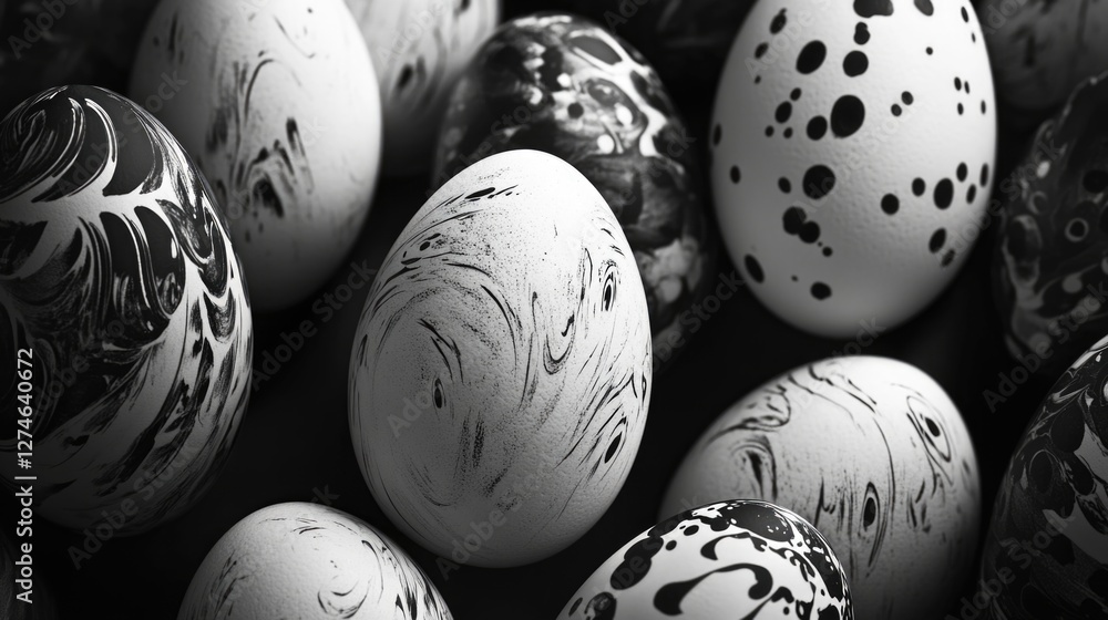 Poster different colored eggs with distinct patterns