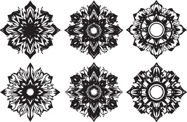 Set of futuristic mandala ornaments. Hand drawn vector illustration