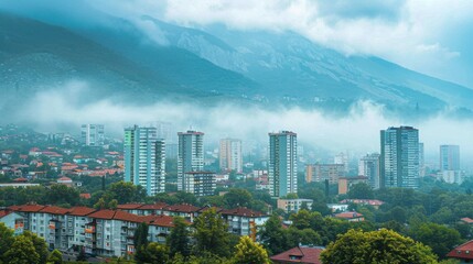 Obraz premium A cityscape with a focus on sustainability, and eco-friendly designs