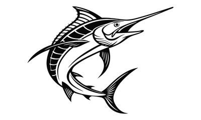 Swordfish vector iilustration, monochrome design, hand drawn illustration, detailed artwork, minimalist design, isolated on a white background
