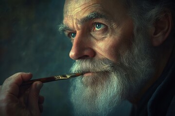 Portrait of a thoughtful man holding a paintbrush deep in contemplation