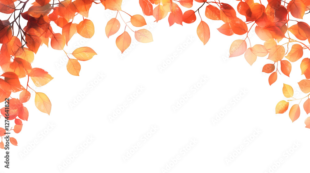 Aufkleber branches with colorful autumn leaves creating a decorative border on a transparent background, ideal