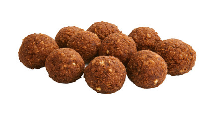 Crispy falafel balls clustered together, showcasing golden-brown exterior and appetizing texture against transparent backdrop