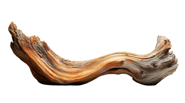 Driftwood isolated on transparent background, ideal for photo editing and creating unique compositions