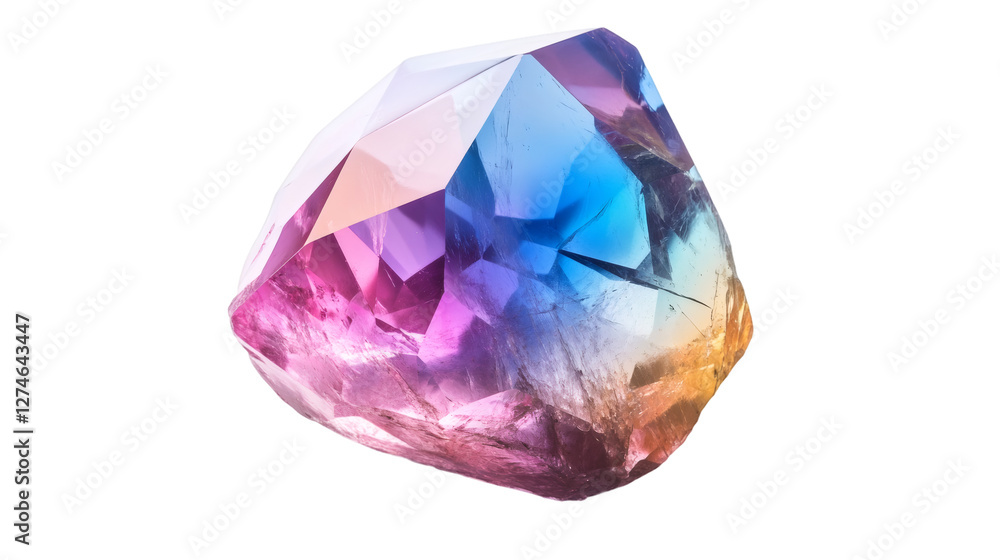 Poster brightly colored crystal gemstone with transparent background, creating a vibrant and captivating vi