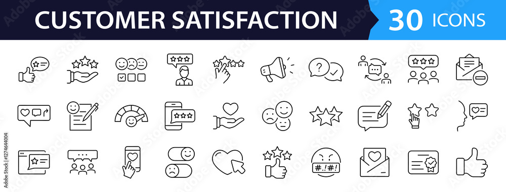 Poster customer satisfaction set of web icons in line style. feedback icons for web and mobile app. contain