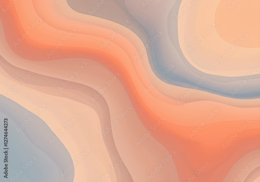 Poster abstract wavy pattern with soft coral and blue gradients. smooth fluid shapes for modern design back
