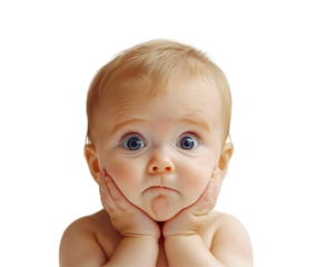 Concerned worried anxious baby transparent PNG, isolated background cutout. Afraid funny grimace toddler