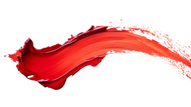 Vivid red paint brushstroke curving boldly, sweeping across transparent surface with dynamic artistic energy