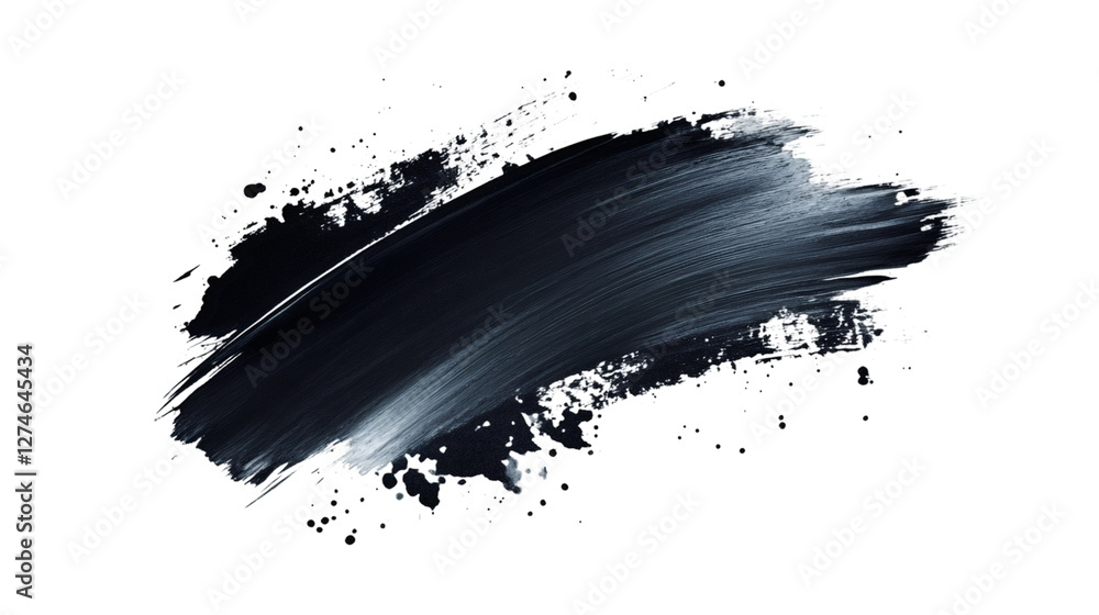Poster black paint brush stroke creating a dark artistic shape on transparent background, ideal for creativ