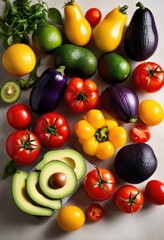 vibrant colorful ingredients artfully arranged minimalist setting showcasing fresh produce bold colors, arrangement, freshness, minimalism, display