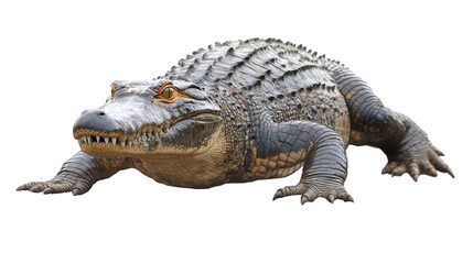 Obraz premium Large american alligator crawling, isolated on transparent background, ready to be added to any project