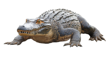 Large american alligator crawling, isolated on transparent background, ready to be added to any project