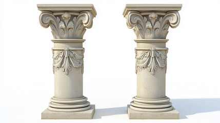 Obraz premium two ancient greek or roman classical column made of stone isolated on white background