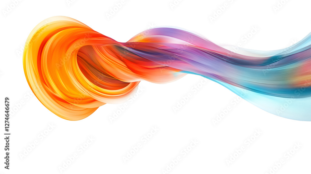 Poster Vibrant brush stroke swirling, creating dynamic abstract design with colorful artistic movement against transparent background