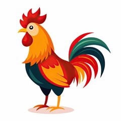 Colorful rooster icon standing against a white background