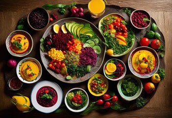 vibrant vegan dishes set colorful backgrounds displaying bright fresh artistic arrangement, rainbow, lgbtq, lgbt, pride, love, equality, vegetables, fruits