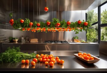 floating captivating display culinary artistry motion kitchen, air, ambiance, arrangement, balance, blend, bowl, craft, color, creativity, cuisine