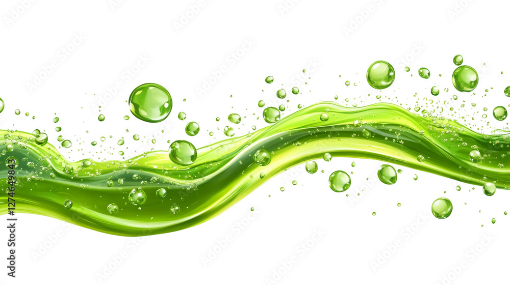Aufkleber green liquid flowing, bubbling, splashing in dynamic wave pattern against transparent surface
