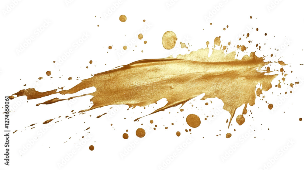 Poster Gold paint is splashing with drops on a transparent background, ideal for adding a touch of luxury to designs