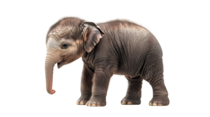 Small gray elephant calf standing, cutout on clear background, ready for graphic design