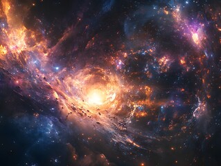 Naklejka premium A mixture of glowing nebulae and stars in futuristic galaxy