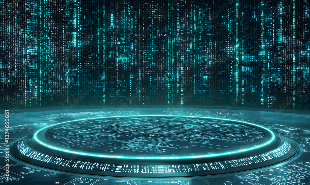 Poster futuristic data visualization virtual space digital art cyber environment 3d perspective conceptual 